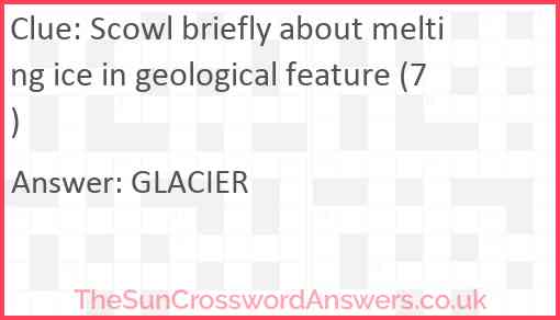 Scowl briefly about melting ice in geological feature (7) Answer