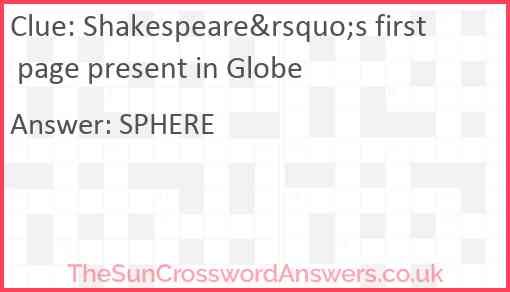 Shakespeare&rsquo;s first page present in Globe Answer