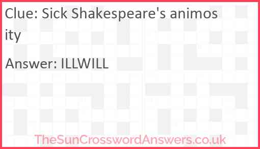 Sick Shakespeare's animosity? Answer