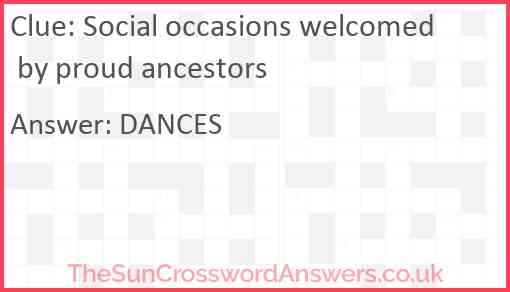 Social occasions welcomed by proud ancestors Answer