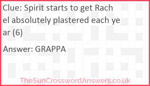 Spirit starts to get Rachel absolutely plastered each year (6) Answer