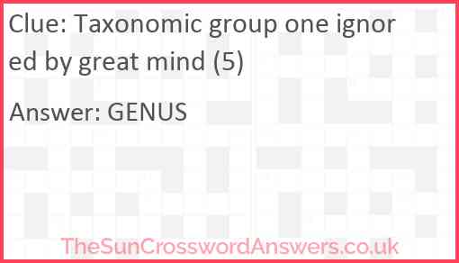Taxonomic group one ignored by great mind (5) Answer