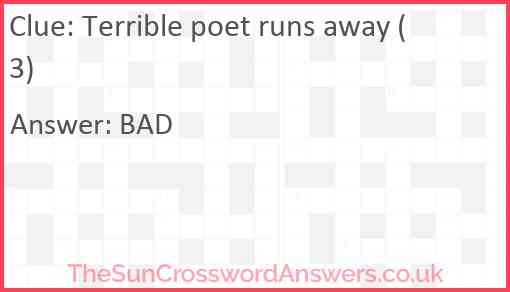 Terrible poet runs away (3) Answer