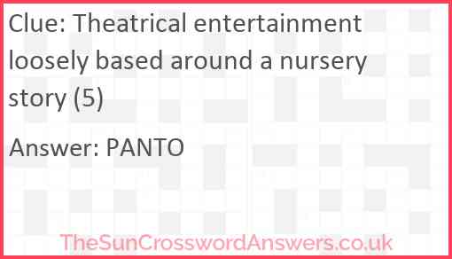 Theatrical entertainment loosely based around a nursery story (5) Answer