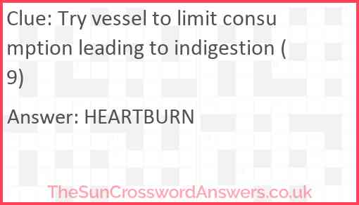 Try vessel to limit consumption leading to indigestion (9) Answer