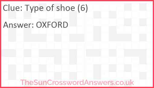 Type of shoe (6) Answer