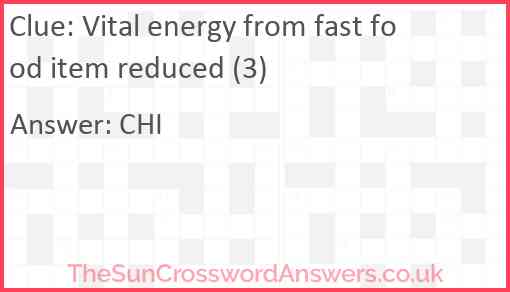 Vital energy from fast food item reduced (3) Answer