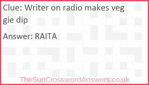 Writer on radio makes veggie dip Answer